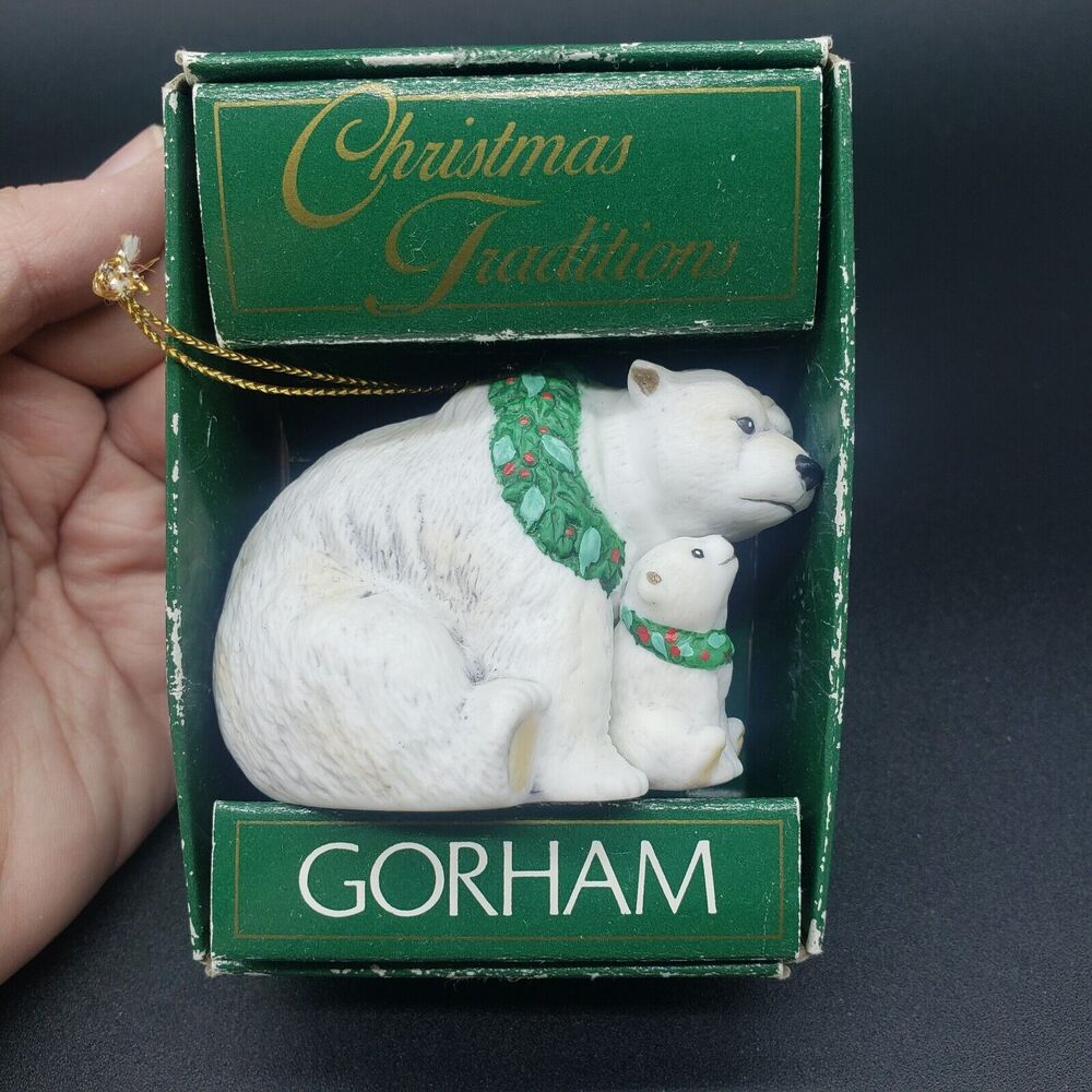 Vintage Gorham Christmas Traditions Ornament Nature's Families Polar Bear &‎ Cub